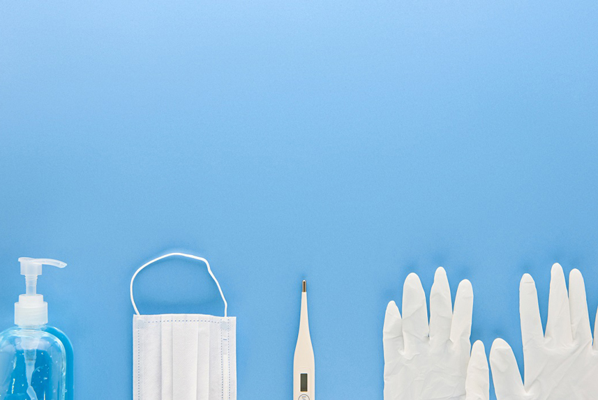 medical supplies on blue background