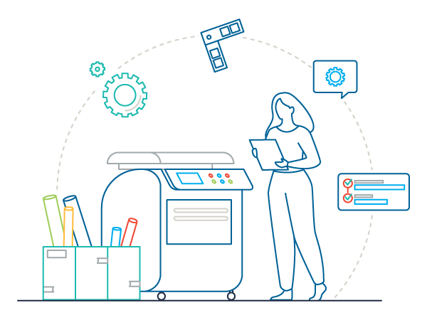 Employee working on a print job routed through the customer portal