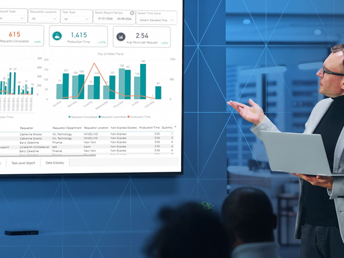 Man presenting a dashboard
