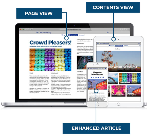 Digimag, page view, contents view and enhanced article