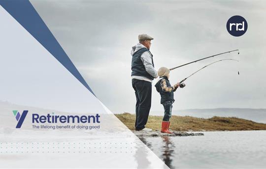 Child fishing with older man, Y logo, RRD logo